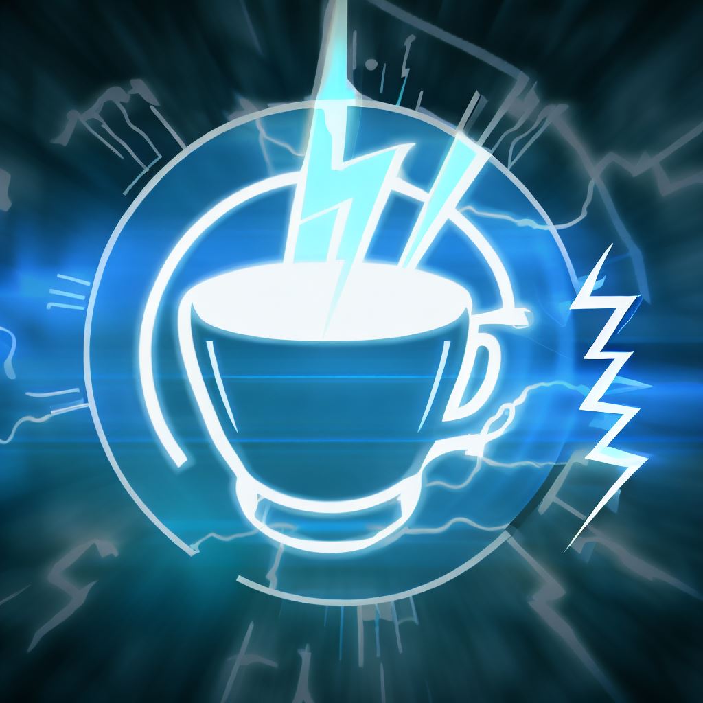 A visual representation featuring a coffee cup icon, a lightning bolt symbolizing energy, and a central nervous system diagram.
