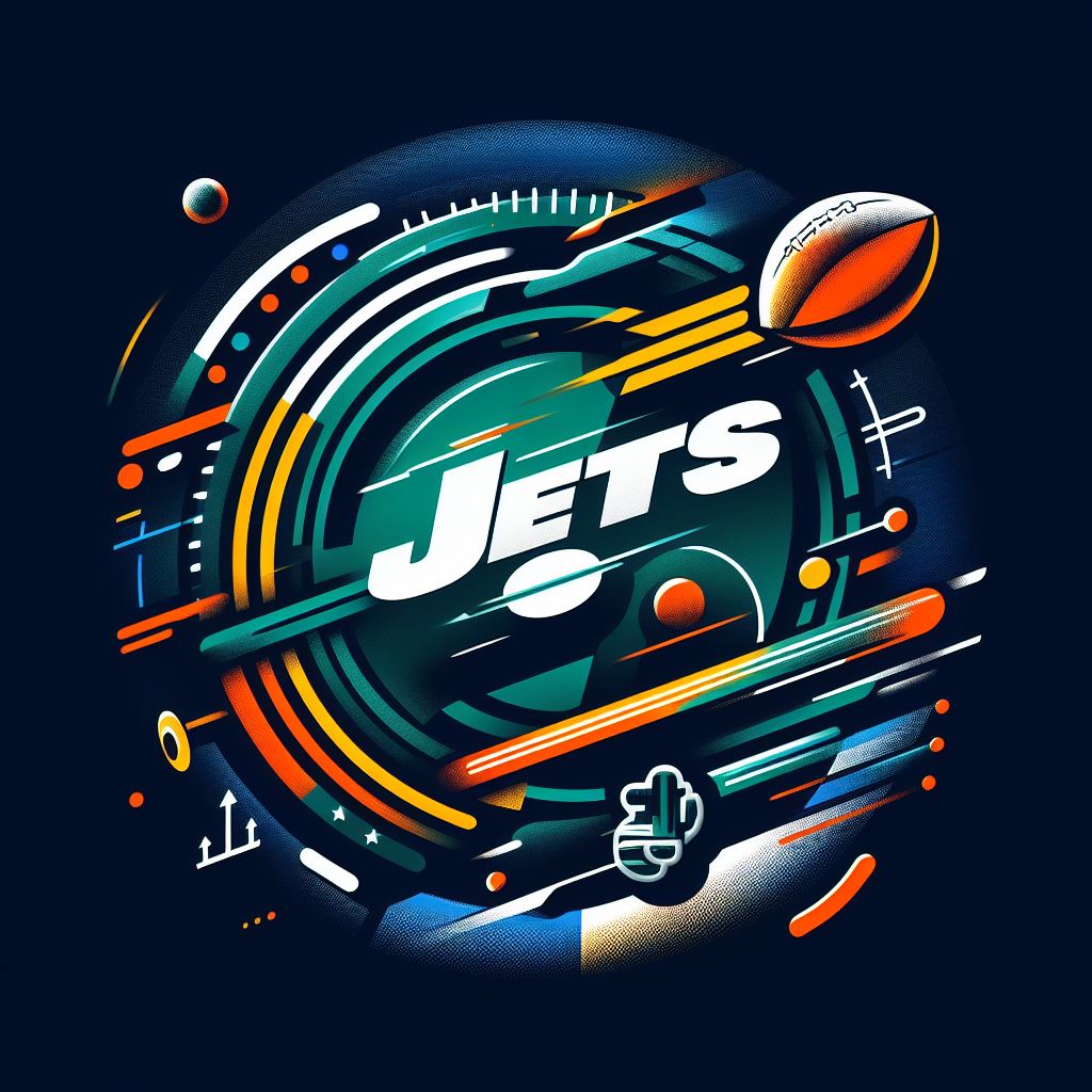 A captivating visual representation of 'Aaron Rodgers Jets: A Gridiron Revolution.' The bold Jets logo stands at the centre, symbolising Rodgers' transition. Stylised touchdown markers, motion lines, and vibrant colours convey the excitement and impact of Rodgers on the NFL field. Subtle symbols like a soaring football and a sturdy anchor represent victories and leadership through challenges.