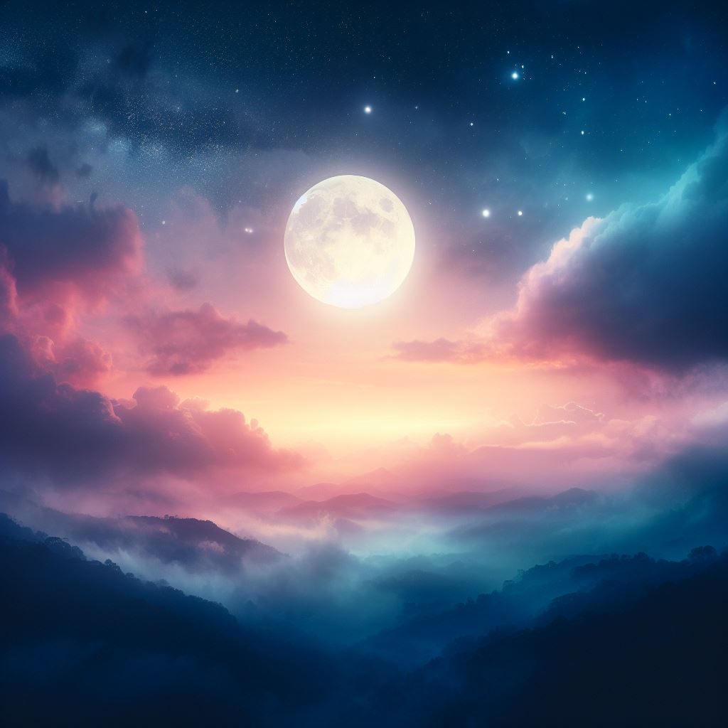 Dreamy Night Sky - A serene night sky with the moon, representing the dreamy aspect mentioned in the heartfelt letter about Dua Lipa's influence.
