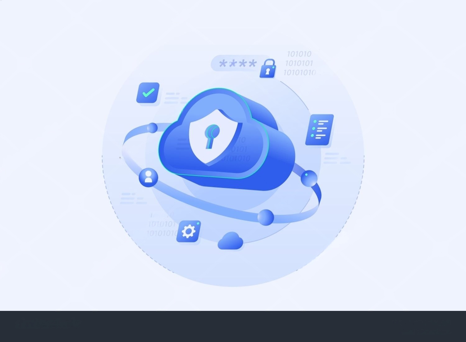 Cloud security shield protecting healthcare data with digital lock and binary code, representing healthcare technology.