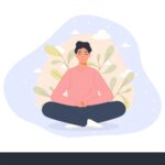 A person takes a moment for a mindful break, with their eyes closed in a moment of calm and introspection, surrounded by a subtle, blurred motion that represents life's chaos.